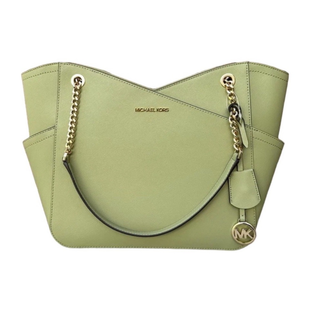 NWT Michael Kors Sage Green Jet Set Travel Leather Tote Retail $558